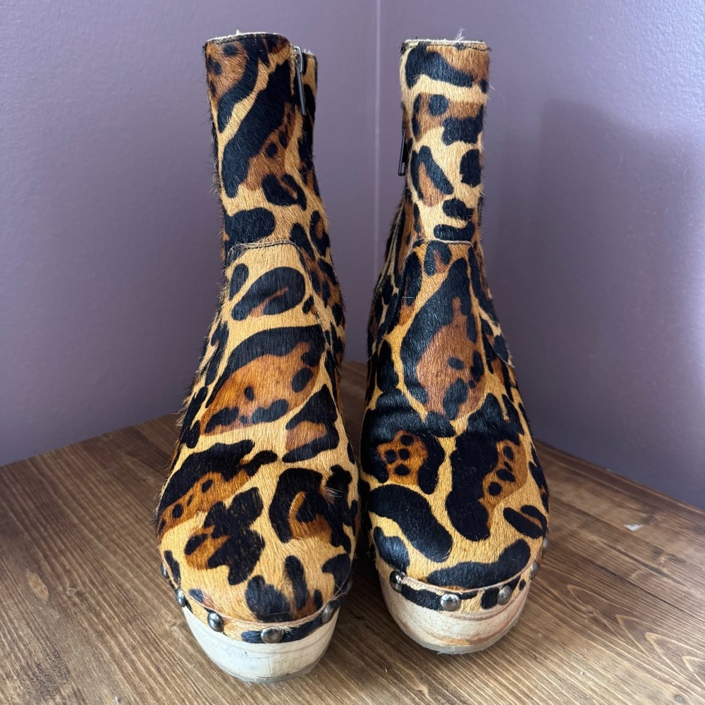 FREE PEOPLE Women's LEOPARD Animal Print Ankle Boots LEATHER Platform Size 36 - Picture 2 of 10